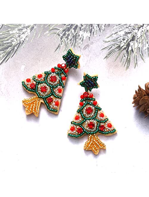 Bvga Christmas Earrings for Women Beaded Holiday Snowman Secret Santa Polka Dot Hat Earrings Christmas tree Drop Dangle Earrings Statement Earrings Festive Jewelry Gifts