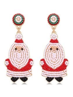 ELEARD Christmas Earrings for Women Holiday Beaded Handmade Santa Claus Drop Dangle Earrings Festive Jewelry Gifts