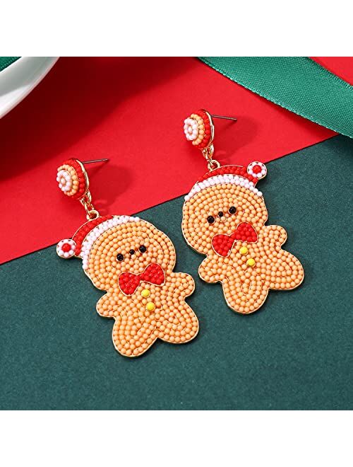 ELEARD Christmas Earrings for Women Holiday Beaded Handmade Santa Claus Drop Dangle Earrings Festive Jewelry Gifts