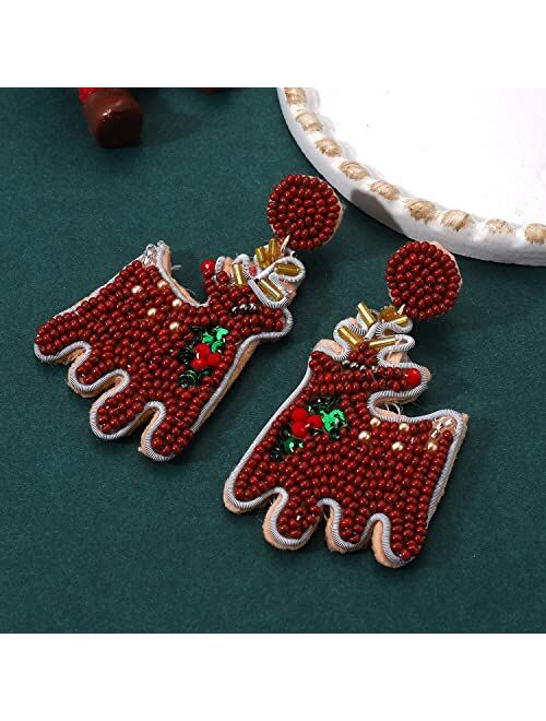 ELEARD Christmas Beaded Earrings for Women Statement Snowman Reindeer holiday drop earrings Handmade Christmas Holiday Jewelry Gift