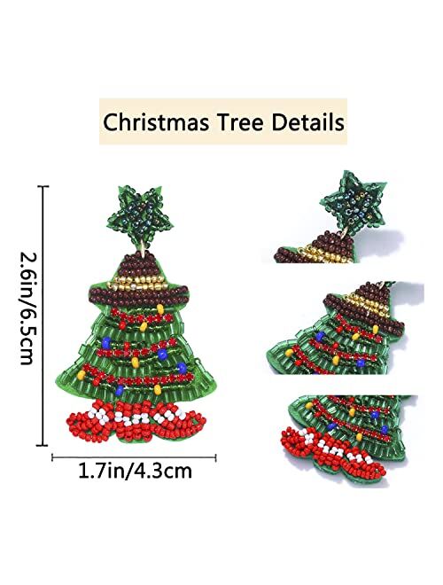 Hswe Christmas Beaded Earrings Statement Handmade Christmas Tree Santa Claus Beaded Drop Dangle Earrings Studs for Women Girls Thanksgiving Xmas Holiday Jewelry