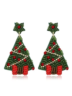 Lenoocle Christmas Earrings Beaded Holiday Earrings for Women Handmade Christmas Tree Dangling Earrings Cute Xmas Santa Stocking Drop Dangle Earrings Christmas Jewelry Gi