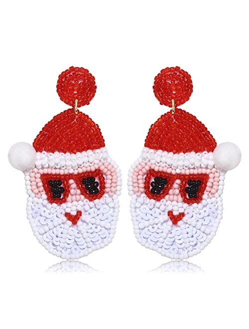 Lenoocle Christmas Earrings Beaded Holiday Earrings for Women Handmade Christmas Tree Dangling Earrings Cute Xmas Santa Stocking Drop Dangle Earrings Christmas Jewelry Gi