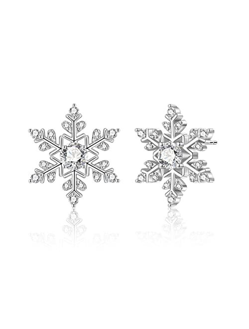 Useedovia Christmas Gifts Pearl Snowflake Earrings for Women | Pearl 6 CZ Snowflake Round Cubic Zirconia Earrings Studs | Hypoallergenic Piercing Cartilage Jewelry Christ