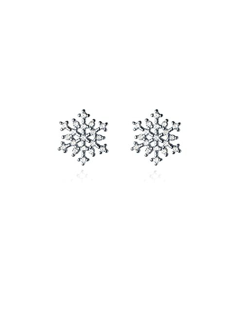 Reffeer Solid 925 Sterling Silver Snowflake Earrings Studs for Women Girls Winter Snow Stud Earrings Christmas