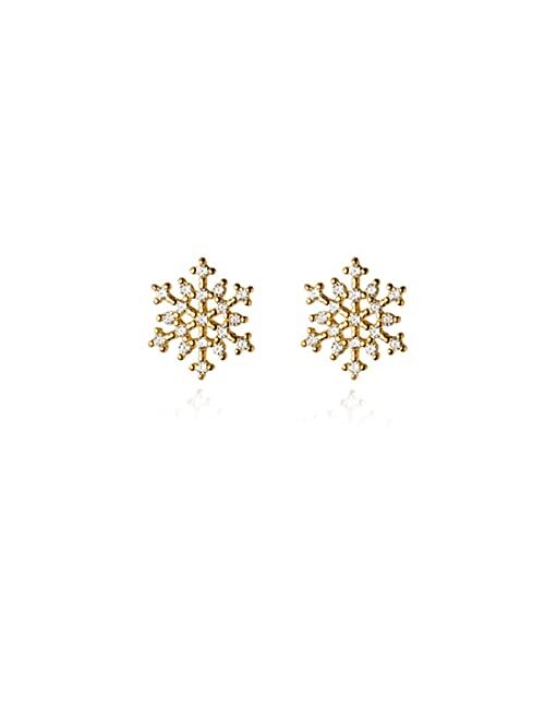 Reffeer Solid 925 Sterling Silver Snowflake Earrings Studs for Women Girls Winter Snow Stud Earrings Christmas