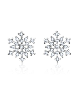 Orange Forest Snowflake Earrings for Women 925 Sterling Silver Hypoallergenic CZ Winter Party Flower Snowflake Stud Earrings Jewelry Chrismas Gifts for Women Girls Teens