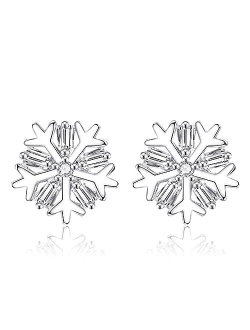 Huxicui 925 Sterling Silver Snowflake Earrings Studs for Women | Snowflake CZ Earring | Cubic Zirconia Snowflake Studs for Girls