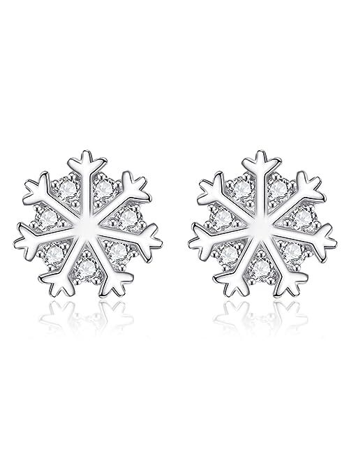 Huxicui 925 Sterling Silver Snowflake Earrings Studs for Women | Snowflake CZ Earring | Cubic Zirconia Snowflake Studs for Girls