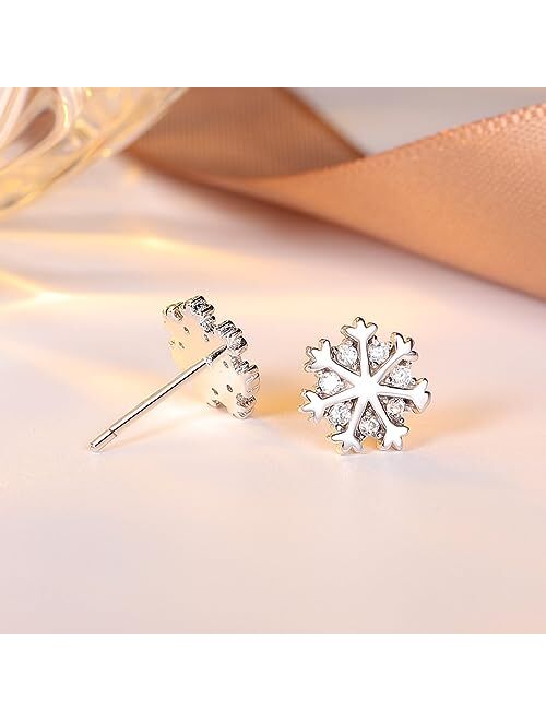 Huxicui 925 Sterling Silver Snowflake Earrings Studs for Women | Snowflake CZ Earring | Cubic Zirconia Snowflake Studs for Girls