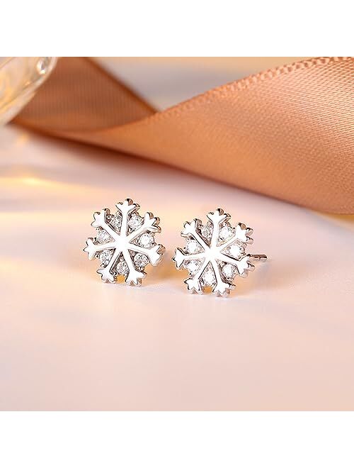 Huxicui 925 Sterling Silver Snowflake Earrings Studs for Women | Snowflake CZ Earring | Cubic Zirconia Snowflake Studs for Girls