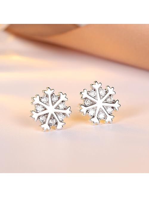 Huxicui 925 Sterling Silver Snowflake Earrings Studs for Women | Snowflake CZ Earring | Cubic Zirconia Snowflake Studs for Girls