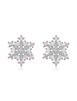 EVER FAITH 925 Sterling Silver Cubic Zirconia Winter Snowflake Flower Elegant Stud Earrings