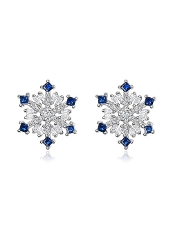 EVER FAITH 925 Sterling Silver Cubic Zirconia Winter Snowflake Flower Elegant Stud Earrings