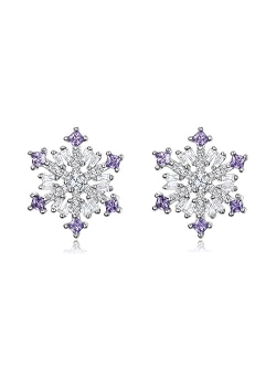 EVER FAITH 925 Sterling Silver Cubic Zirconia Winter Snowflake Flower Elegant Stud Earrings