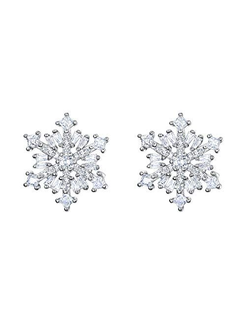 EVER FAITH 925 Sterling Silver Cubic Zirconia Winter Snowflake Flower Elegant Stud Earrings