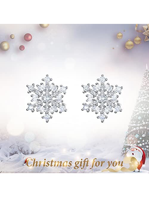 EVER FAITH 925 Sterling Silver Cubic Zirconia Winter Snowflake Flower Elegant Stud Earrings