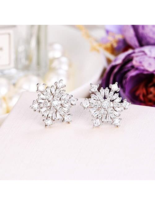 EVER FAITH 925 Sterling Silver Cubic Zirconia Winter Snowflake Flower Elegant Stud Earrings