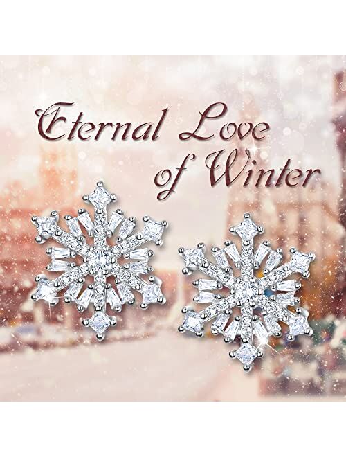 EVER FAITH 925 Sterling Silver Cubic Zirconia Winter Snowflake Flower Elegant Stud Earrings