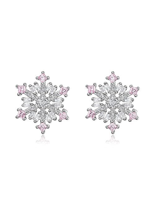 EVER FAITH 925 Sterling Silver Cubic Zirconia Winter Snowflake Flower Elegant Stud Earrings