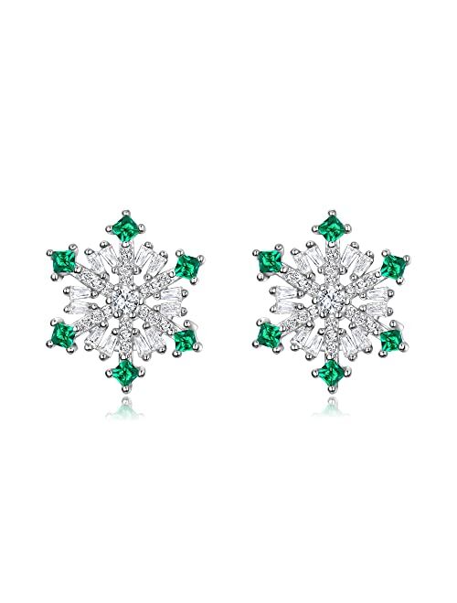 EVER FAITH 925 Sterling Silver Cubic Zirconia Winter Snowflake Flower Elegant Stud Earrings