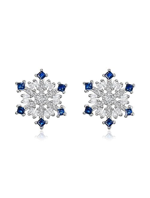 EVER FAITH 925 Sterling Silver Cubic Zirconia Winter Snowflake Flower Elegant Stud Earrings