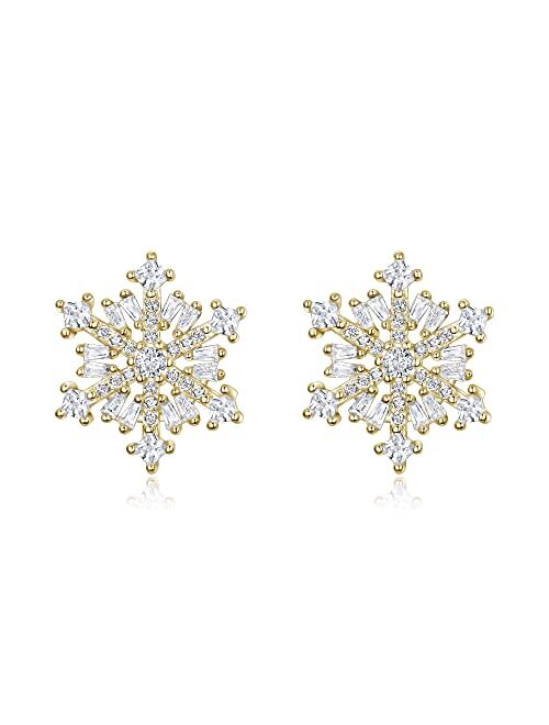 EVER FAITH 925 Sterling Silver Cubic Zirconia Winter Snowflake Flower Elegant Stud Earrings