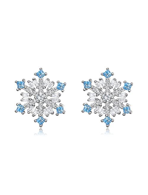 EVER FAITH 925 Sterling Silver Cubic Zirconia Winter Snowflake Flower Elegant Stud Earrings