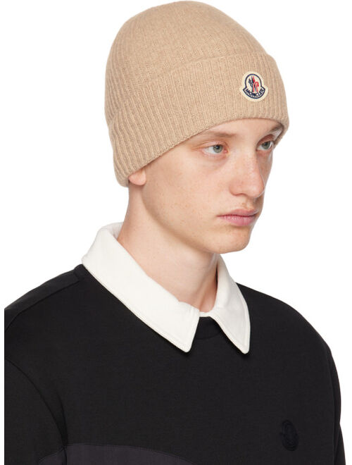 MONCLER Beige Rolled Brim Beanie