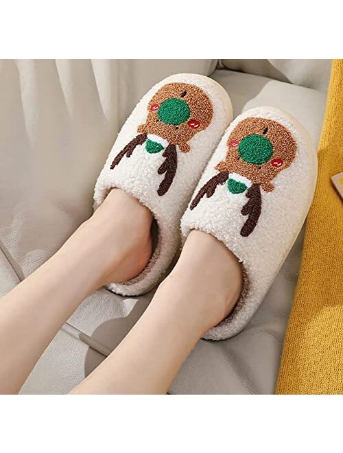 LELEBEAR Christmas Slippers for Women Men Cute Santa Claus Soft Plush Slipper Holiday Elk Slippers for Family