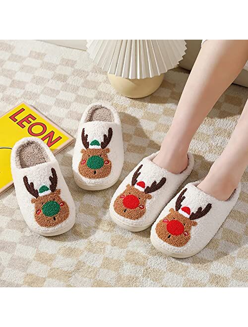 LELEBEAR Christmas Slippers for Women Men Cute Santa Claus Soft Plush Slipper Holiday Elk Slippers for Family