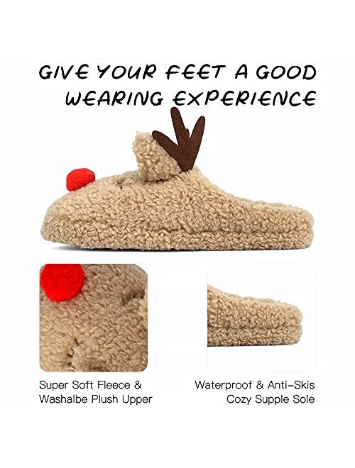 SKYWHEEL Adults Reindeer Slippers for Womens Size 6-11 Christmas House Indoor Bedroom Furry Durable Lightweight And Non-Slip