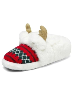 ASHION Women's Christmas Slippers Cute Fuzzy Reindeer House Slippers Stuffed Animal Bedroom Slippers Cozy Indoor Shoes