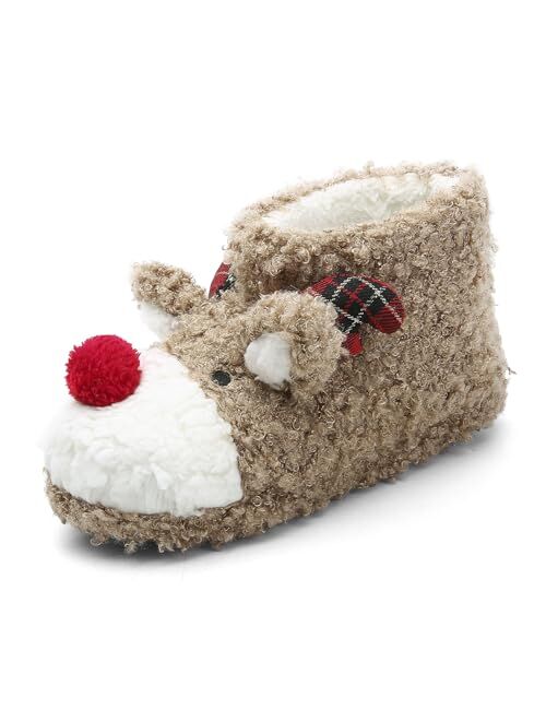 ASHION Women's Christmas Slippers Cute Fuzzy Reindeer House Slippers Stuffed Animal Bedroom Slippers Cozy Indoor Shoes