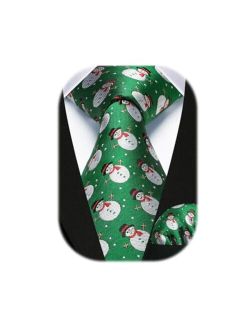 Christmas Ties for Men Festival Necktie Boys Funny Vacation Xmas Tie Handkerchief & Pocket Square Set for Party