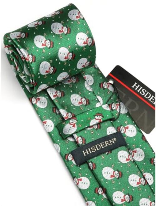 Hisdern Christmas Ties for Men Festival Necktie Boys Funny Vacation Xmas Tie Handkerchief & Pocket Square Set for Party