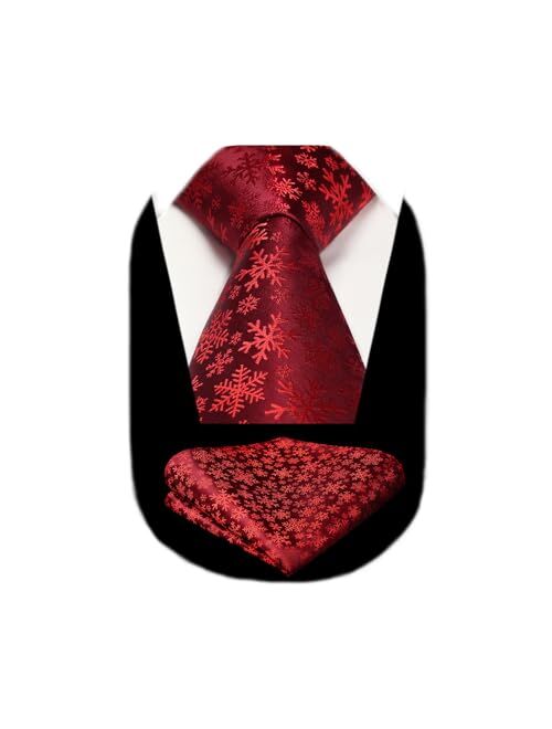 Hisdern Christmas Ties for Men Festival Necktie Boys Funny Vacation Xmas Tie Handkerchief & Pocket Square Set for Party