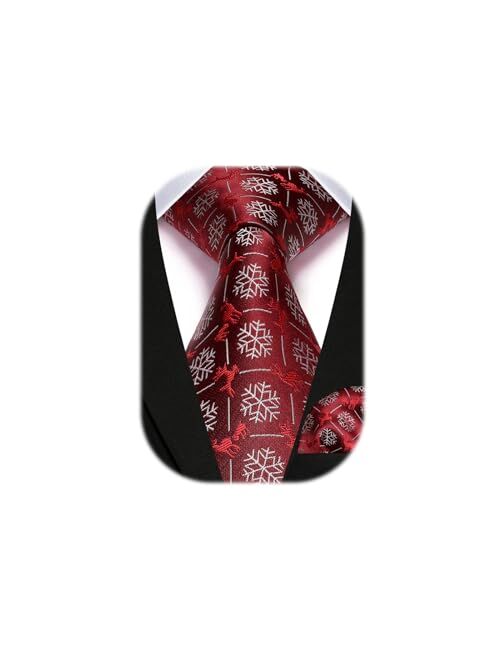 Hisdern Christmas Ties for Men Festival Necktie Boys Funny Vacation Xmas Tie Handkerchief & Pocket Square Set for Party