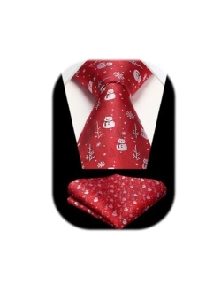 Christmas Ties for Men Holiday Festival Funny Tie and Pocket Square Set Vacation Xmas Party Necktie Handkerchief