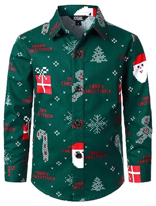 JOGAL Men's Christmas Santa Claus Party Long Sleeve Button Down Shirts