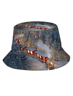 Meisazaty Merry Funny Christmas Santa Snowflakes Bucket Hat for Women Men Xmas Holiday Summer Sun Beach Fishing Cap