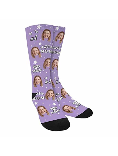 M YESCUSTOM Custom Face Crew Sockss with Photo, Personalized Birthday Socks, Unisex Funny Crew Sock Gifts for Men and Women