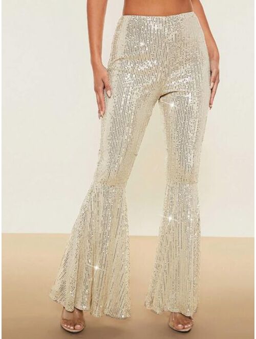 SHEIN BAE Sequin Flare Leg Pants