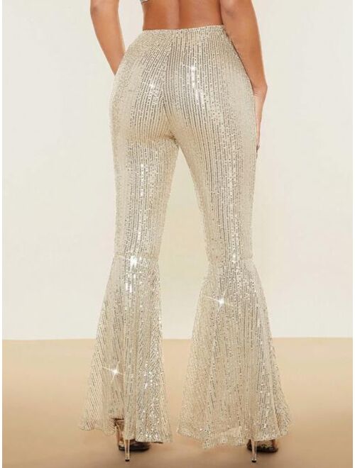 SHEIN BAE Sequin Flare Leg Pants