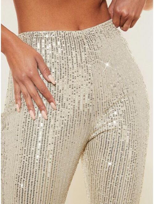 SHEIN BAE Sequin Flare Leg Pants