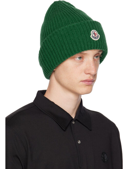 MONCLER Green Rolled Brim Beanie