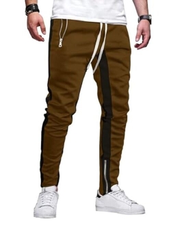 JMIERR Men's Joggers Pants Elastic Waist Drawstring Tapered Sweatpants Lightweight Track Pants with Zipper Pockets