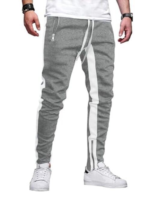 JMIERR Men's Joggers Pants Elastic Waist Drawstring Tapered Sweatpants Lightweight Track Pants with Zipper Pockets