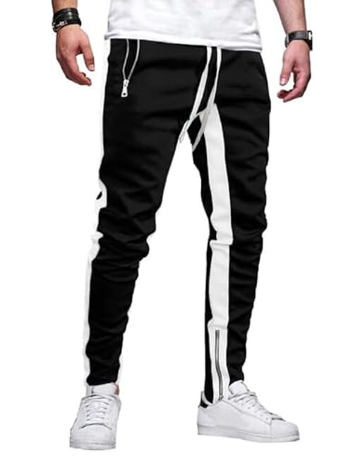 JMIERR Men's Joggers Pants Elastic Waist Drawstring Tapered Sweatpants Lightweight Track Pants with Zipper Pockets