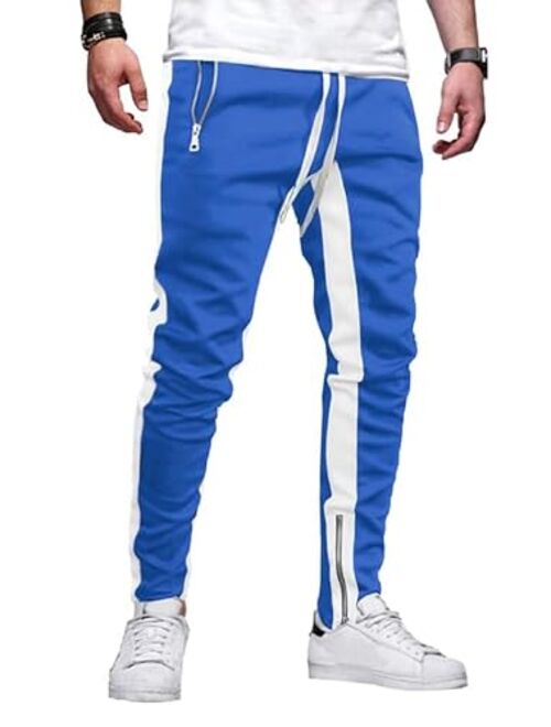 JMIERR Men's Joggers Pants Elastic Waist Drawstring Tapered Sweatpants Lightweight Track Pants with Zipper Pockets